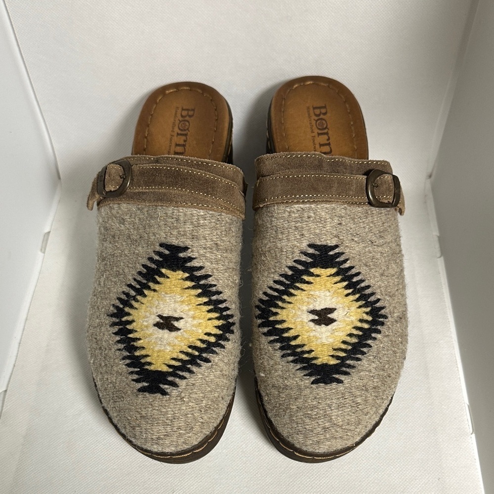 Born Leather and Wool Aztec Pattern Platform Clogs Size 9 / 40 EU - NWOT - Picture 8 of 12